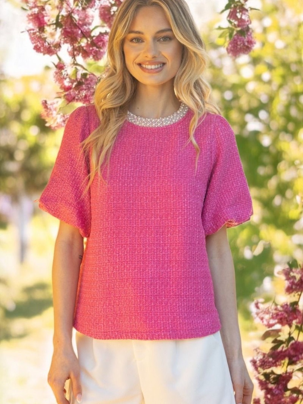 Voy Pearl-Trim Knit Top NWOT